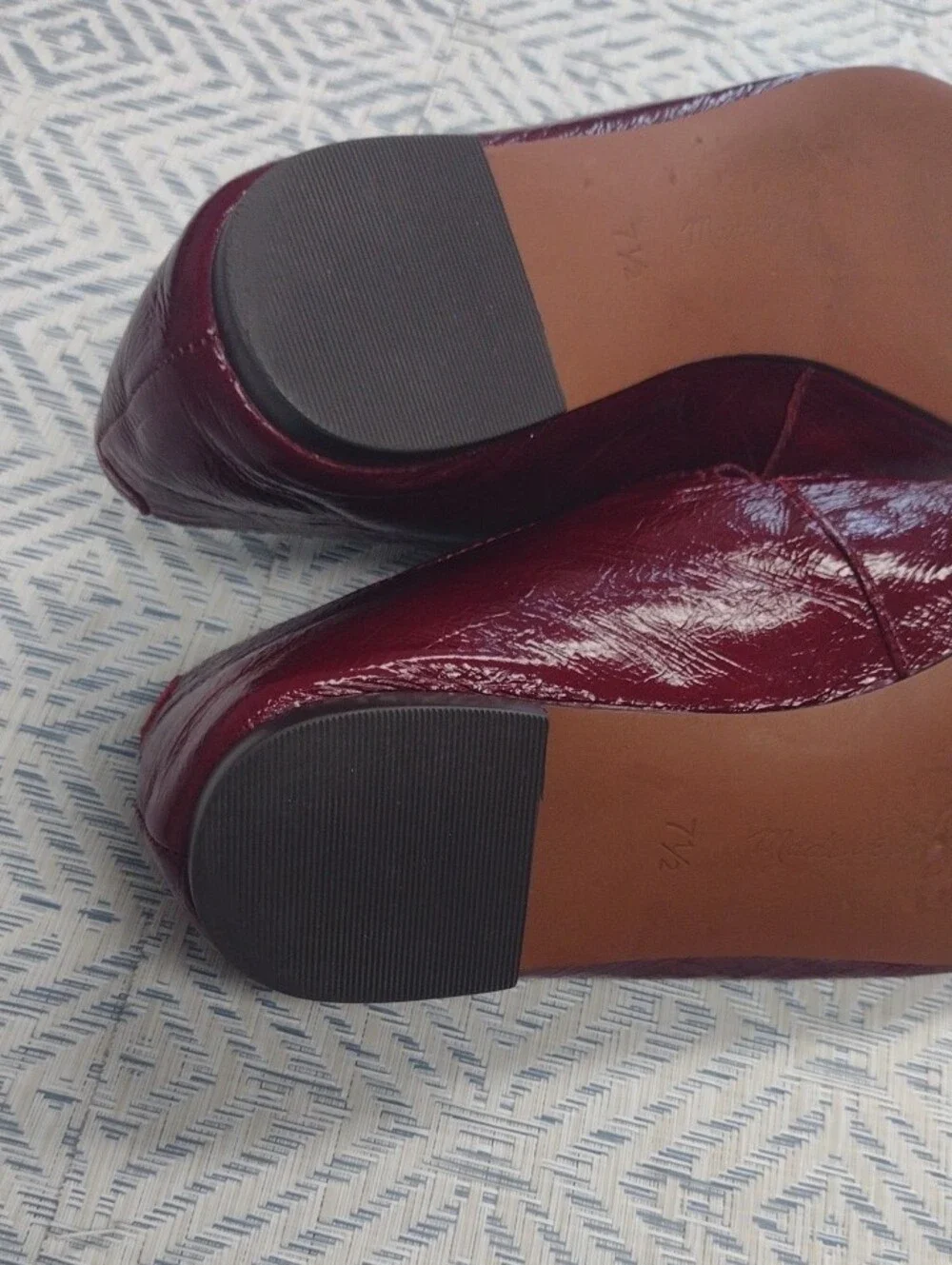 Women's Burgundy Mary Jane Flats with Decorative Buckle